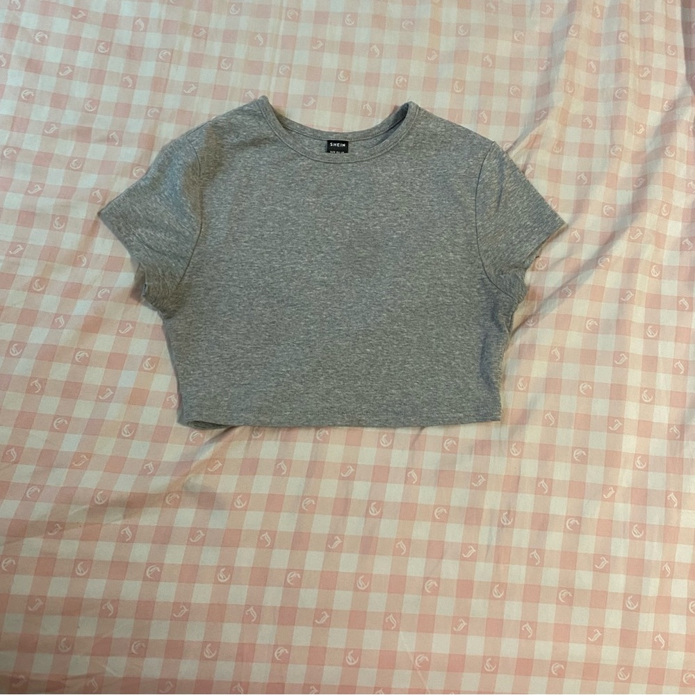 SHEIN basic fitted gray short sleeve crop top small